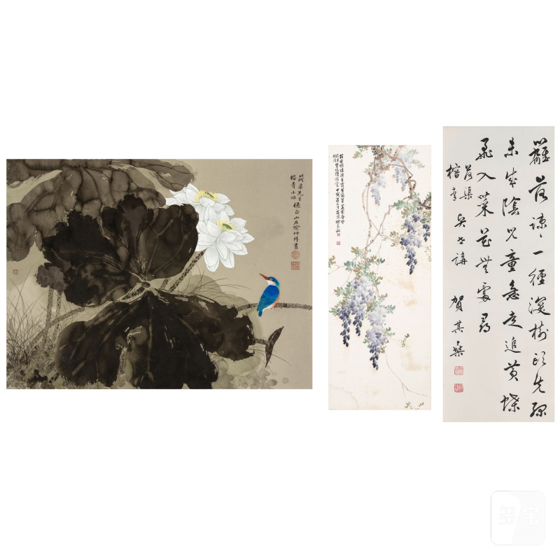 喻仲林（1925-1982）/胡克敏（1909-1991）/賀其燊（1903-1982）　為易榕青伉儷作花鳥法書三幀 | YU ZHONGLIN (1925-1985)/HU KEMIN (1909-1991)/HE QISHEN (1903-1982)
